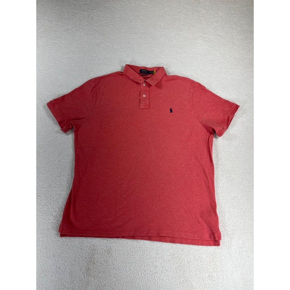 Polo by Ralph Lauren Men Sz 2XL Reddish Orange Custom Fit 1/4 Button Down Shirt‎